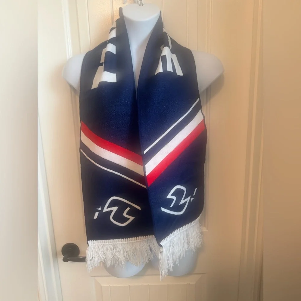 France Themed Gender Neutral Blue, Red, and White Scarf wi/White Fringe 58” X 8”